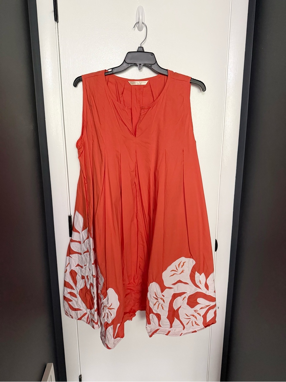 eshakti Coral Red Sleeveless Tunic with White Floral Hem